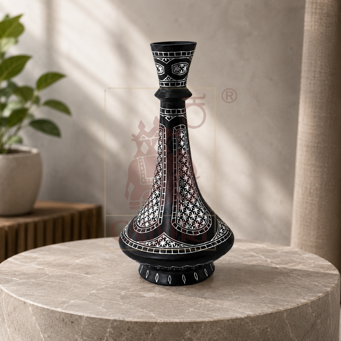 Bidri Shahanai Flower Vase 6"