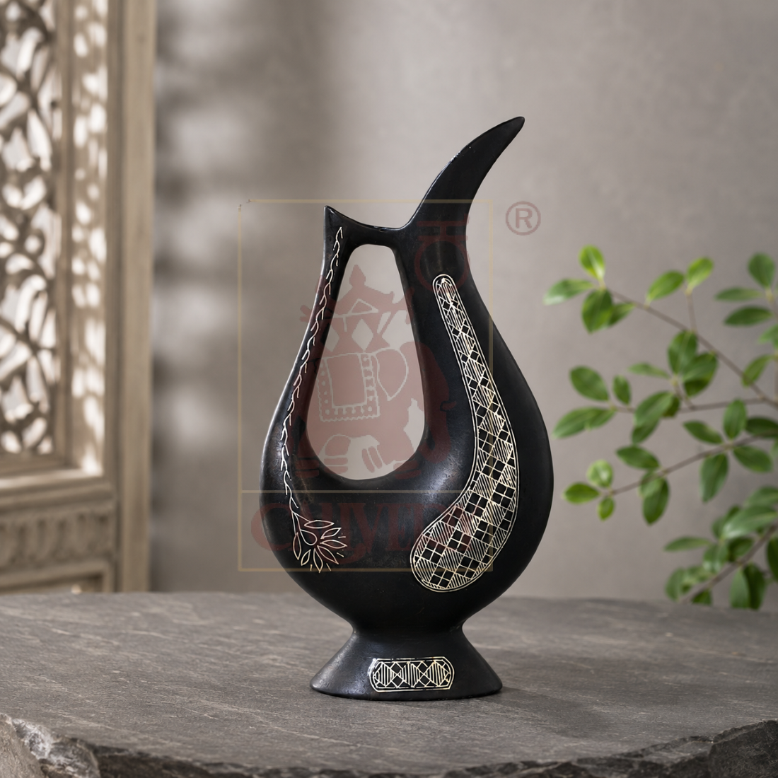 Bidri Flower Vase (Jug Shape) 7.5"x3.5" 