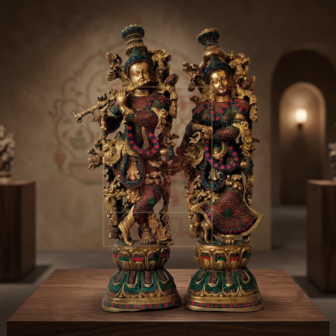 Brass Radha Krishna Pair on Base 36
