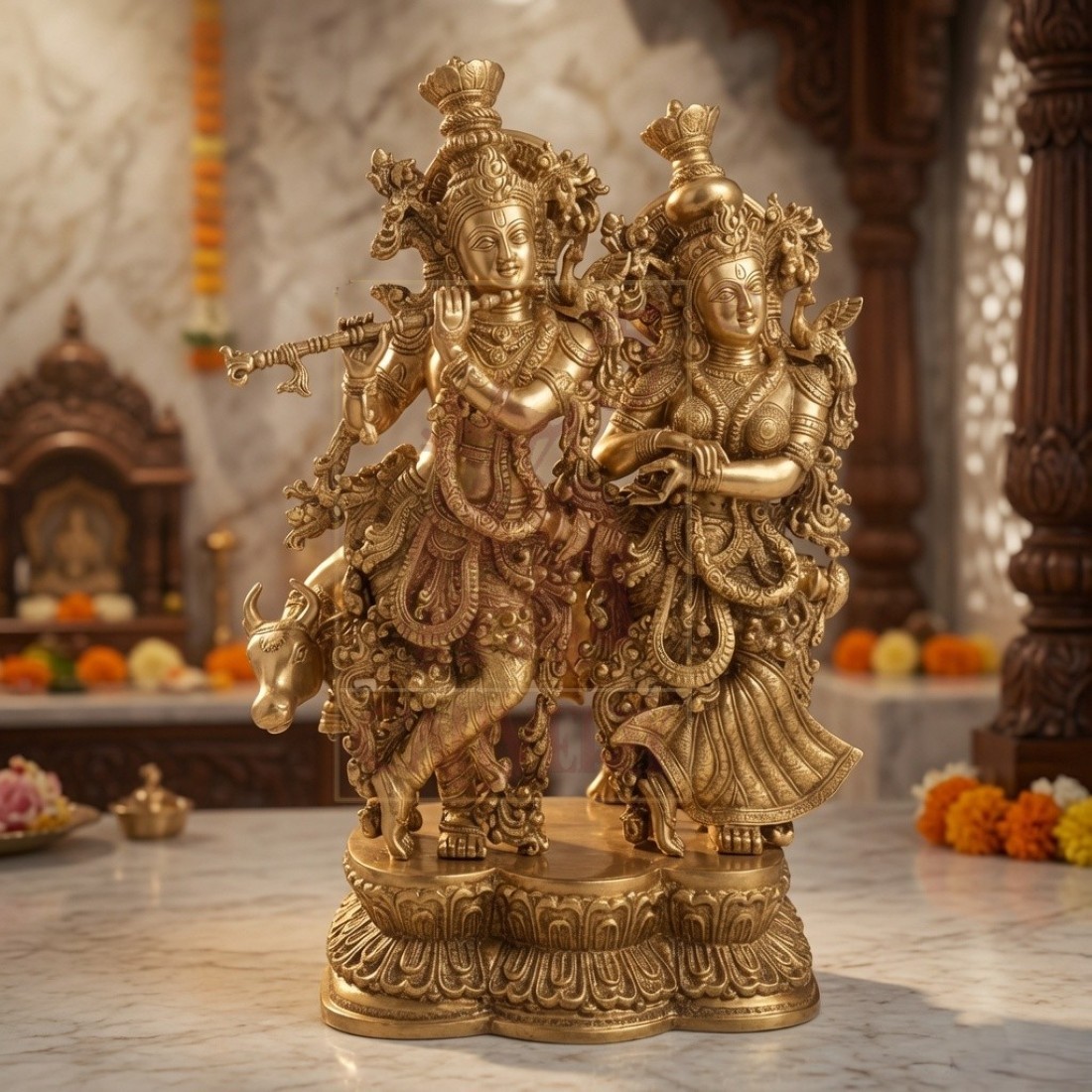 Brass Cow Radha Krishna Standing On Base 26