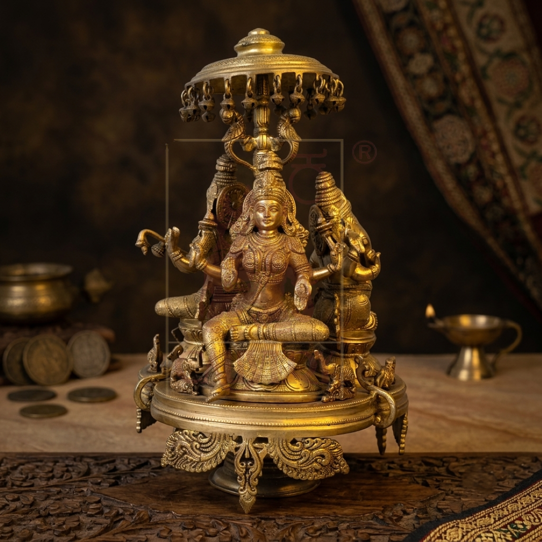 Brass Ganesha, Lakshmi, Saraswathi On Revolving