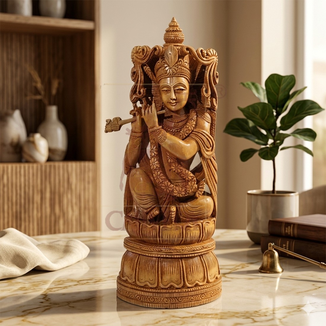 Sandalwood Sitting Krishna 10"
