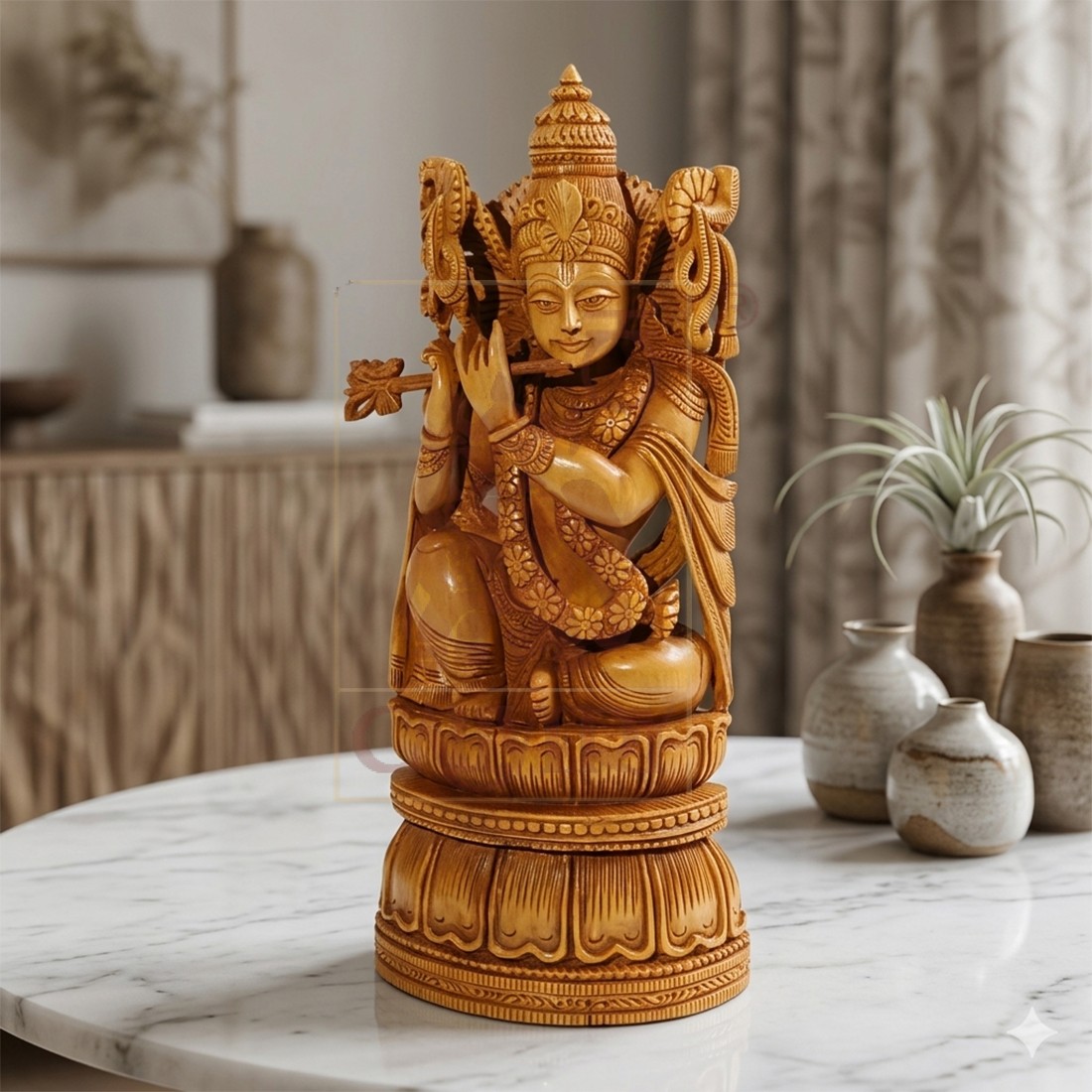 Sandalwood Sitting Krishna 8"