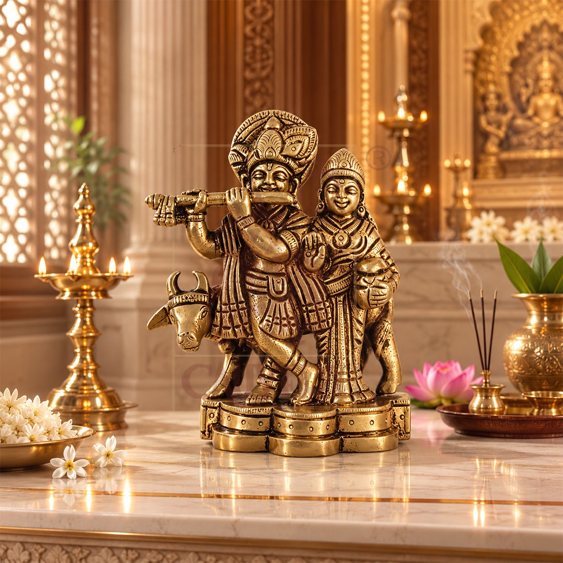 Brass Radha Krishna Cow 3.2