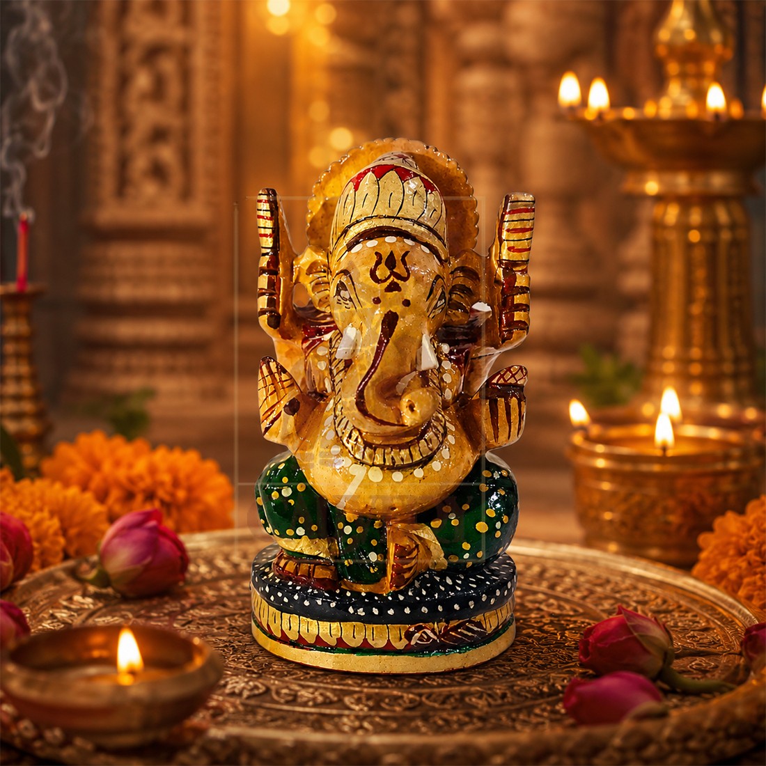Ganesha Open Painted 4"