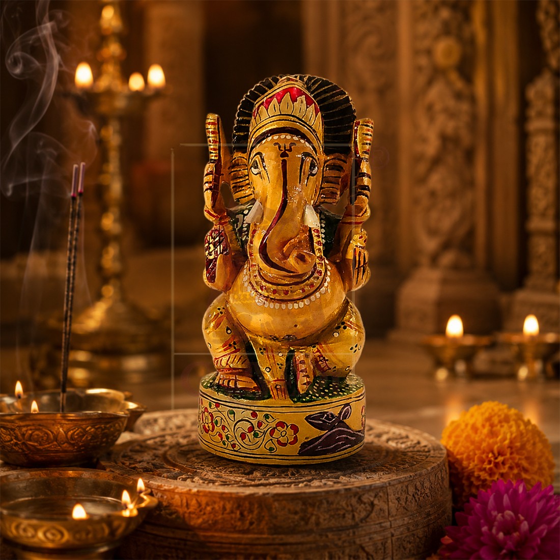 Ganesha Open Painted 6"