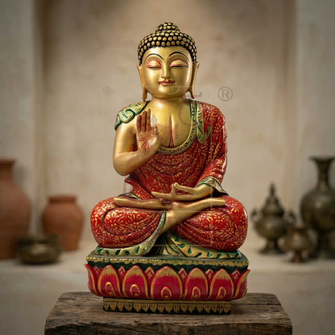 Buddha Sitting Fine Painted 10"