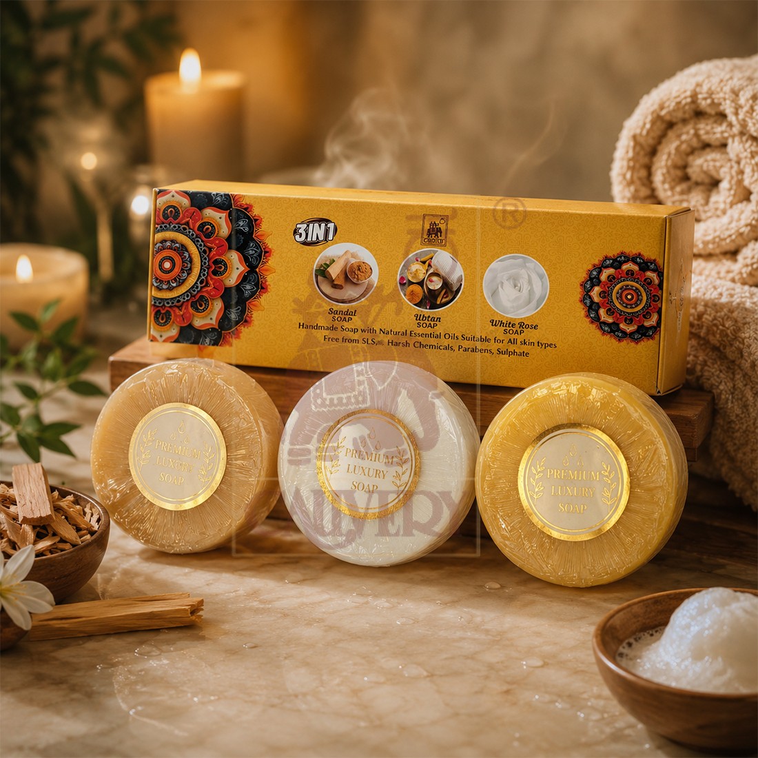3 in 1 Soap (Sandal, Ubtan, White Rose)
