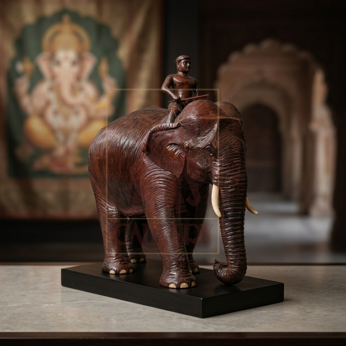 Rosewood Skin Elephant with Mahout 18"
