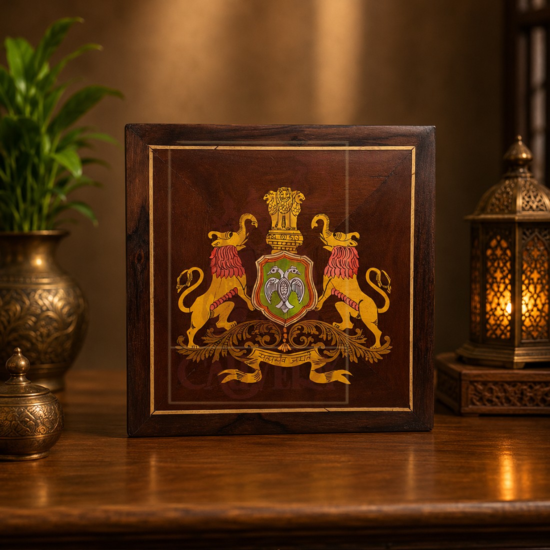 Rosewood Wall Panel - Karnataka Emblem 12"x12"