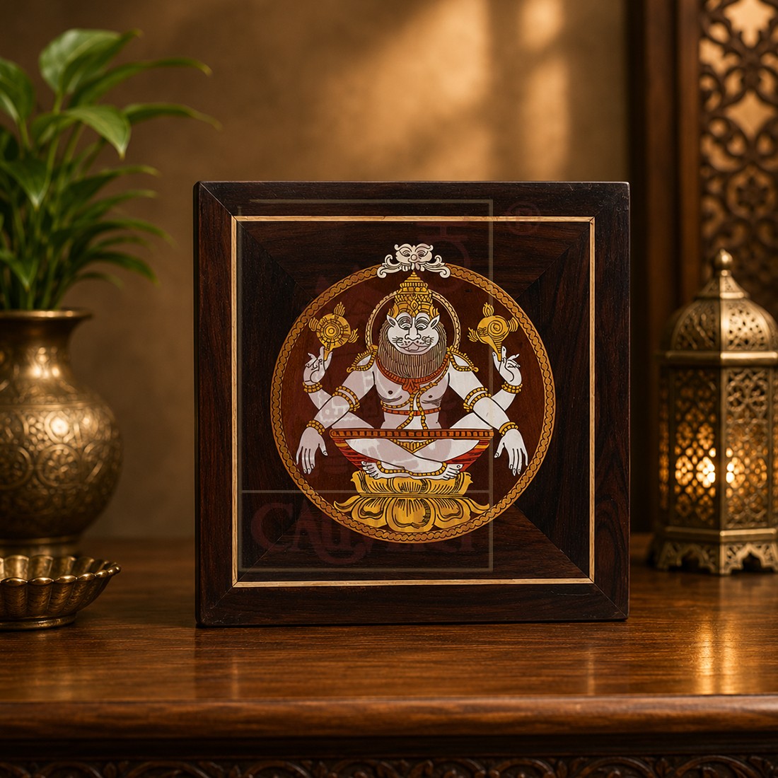 Rosewood Wall Panel - Narasimha Swami 12"x12"