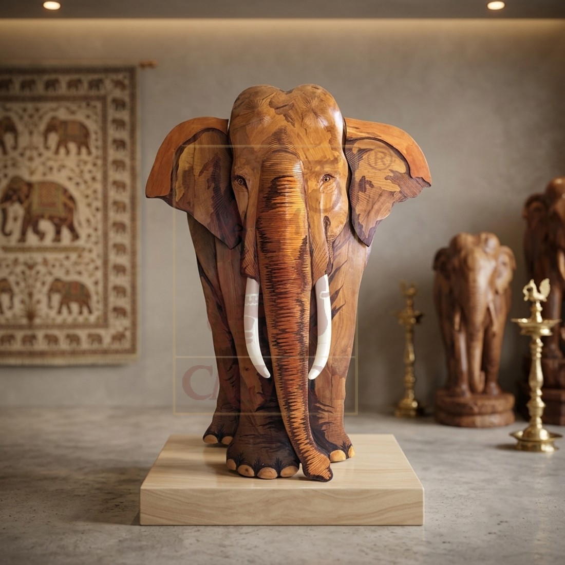 Rosewood Inlay Wall hanging - 3D Front View Elephant 6 ft