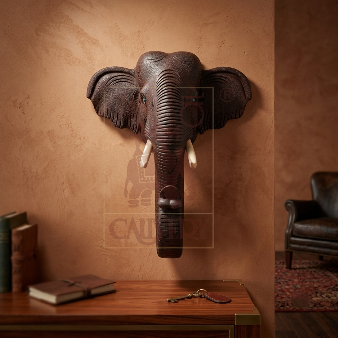 Rosewood Skin Carving Elephant Head 10"x12"x30"