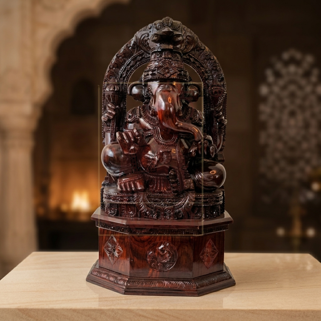 Rosewood Ganesha Statue 18"