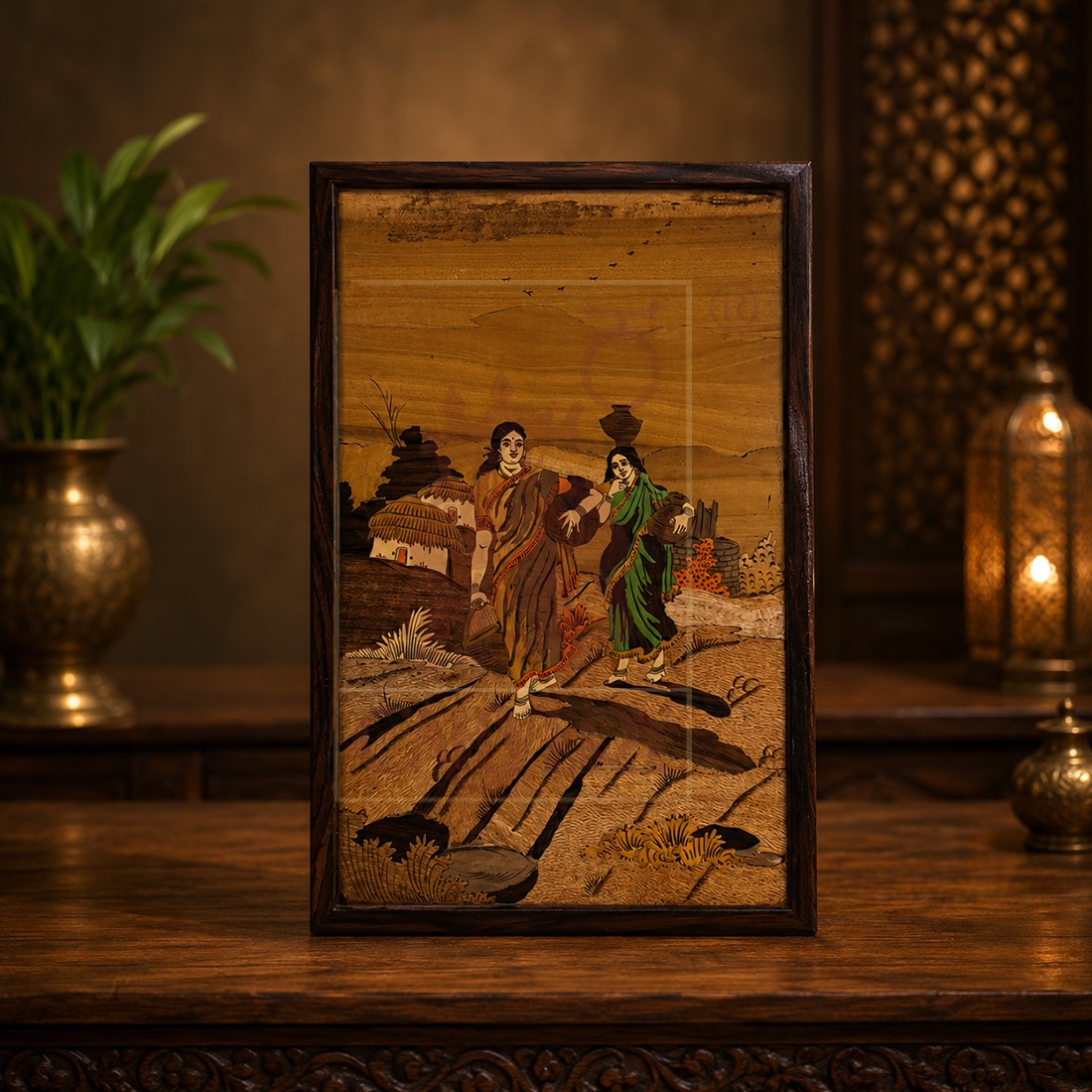 Rosewood Wall Frame - Village Life 13"x21"