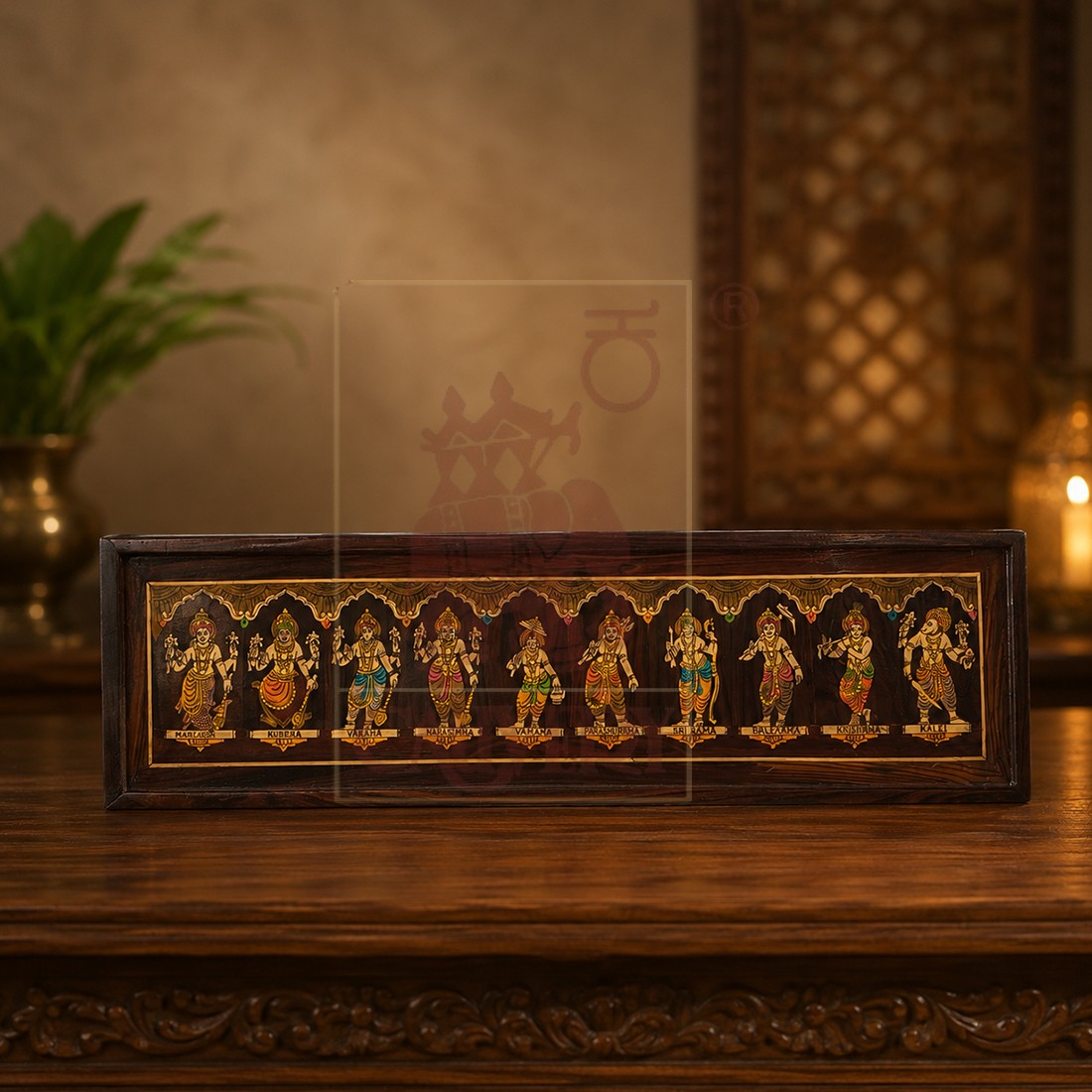 Rosewood Inlay Wall Panel - Vishnu Dashavathara 30"x9"