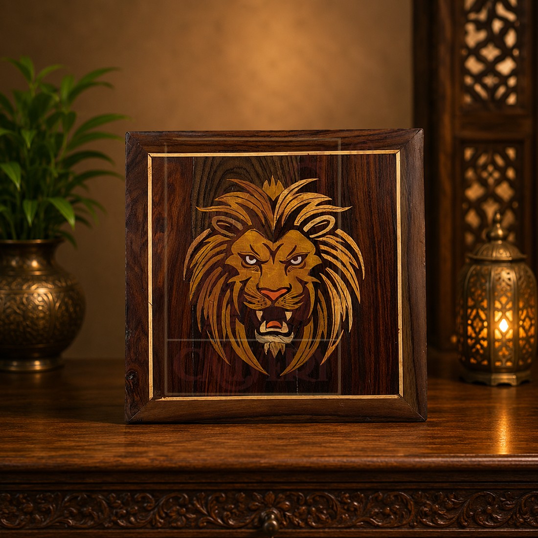 Rosewood Inlay Wall Panel - Lion Face 12"x12"