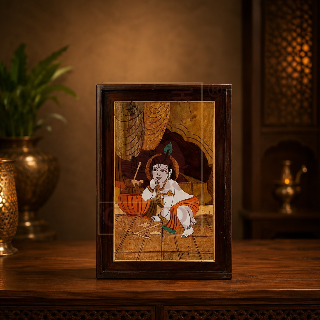 Rosewood Inlay Wall Panel - Bala Krishna 13"x21"