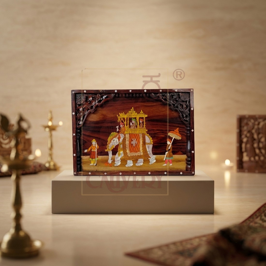 Rosewood Inlay Wall Panel - Dussehra