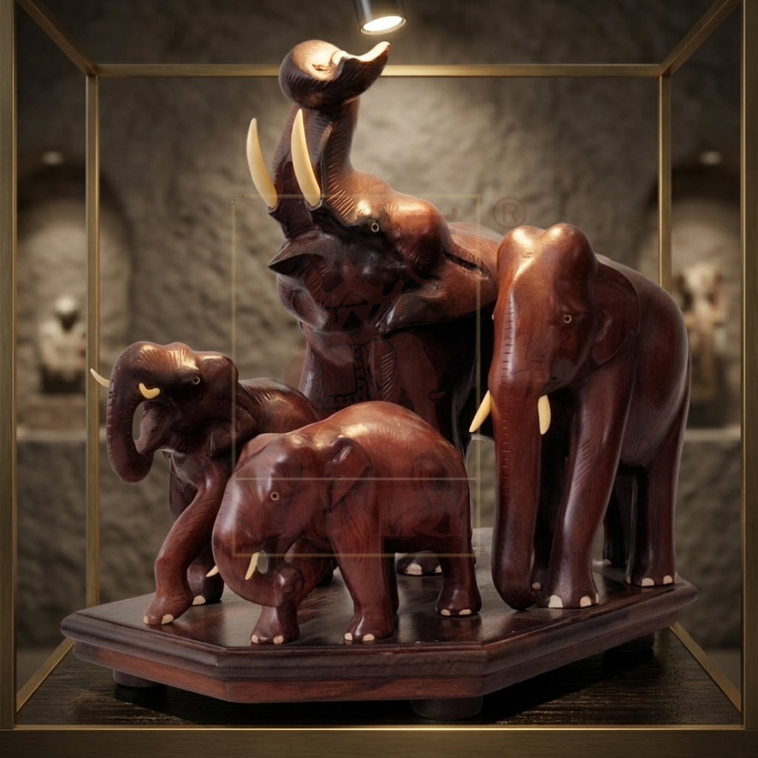 Rosewood Plain Elephant with Child 13"