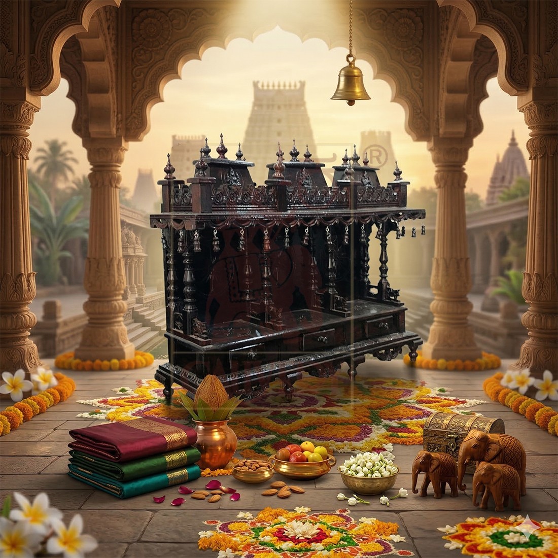 Rosewood Special Mantapa 3 Gopuram 15"x24"