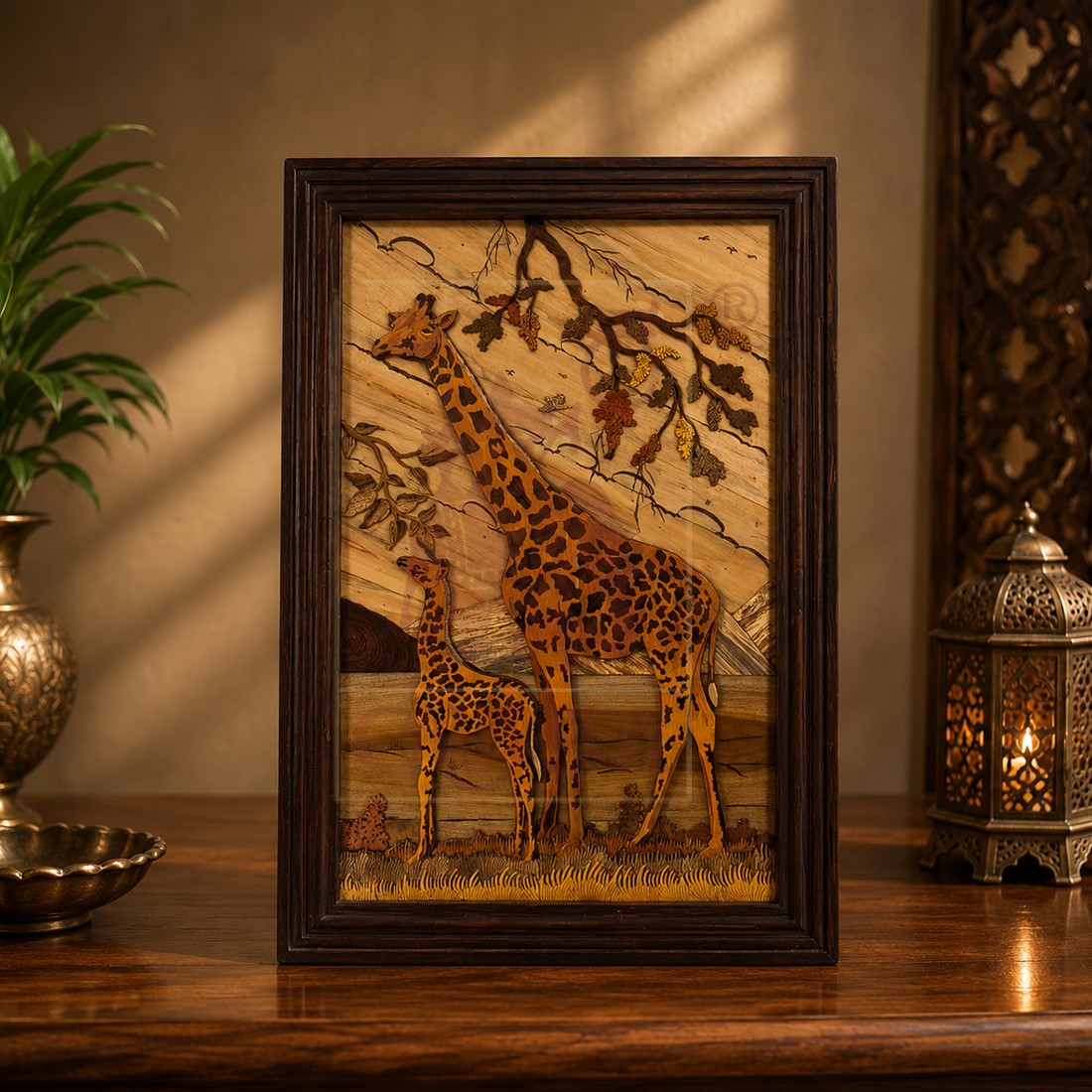 Rosewood Inlay Wall Frame Giraffe 24"x36"