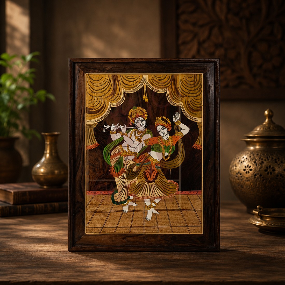 Rosewood Inlay Wall Frame - Radha Krishna 19"x25"