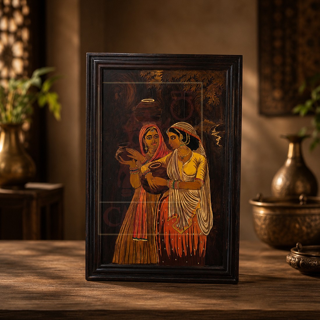 Rosewood Inlay 3D Wall Frame - Village Women 24"x36"