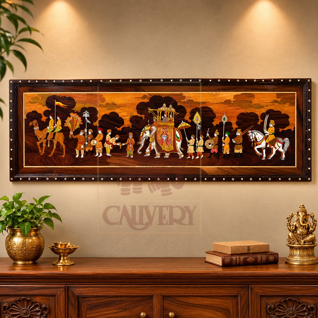 Rosewood Double Beeding Wall Frame Mysore Dussera 29"x12" 