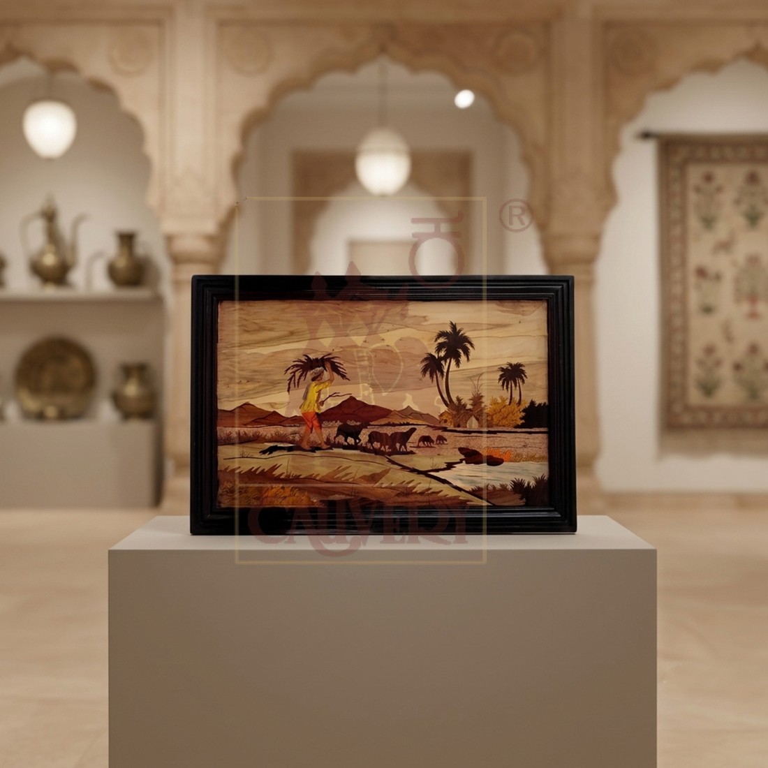 Rosewood Inlay Wall Panel - Village Scene 24"x36"