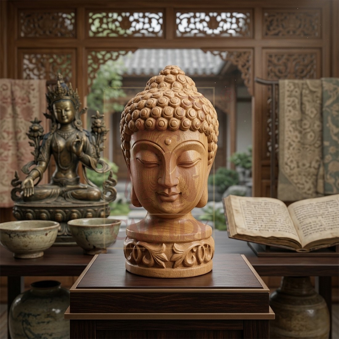 Sandalwood Buddha Head 3"