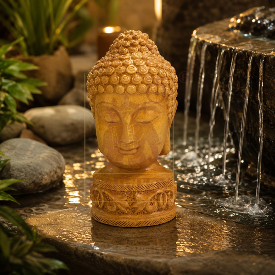 Sandalwood Buddha Head 4"