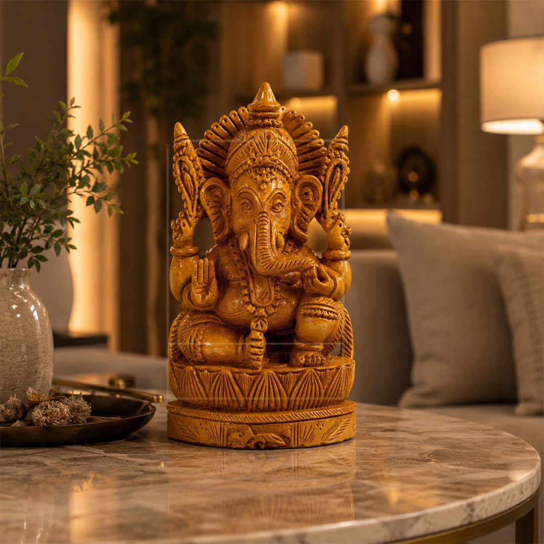 Sandalwood Sitting Ganesha on Kamal 4" 