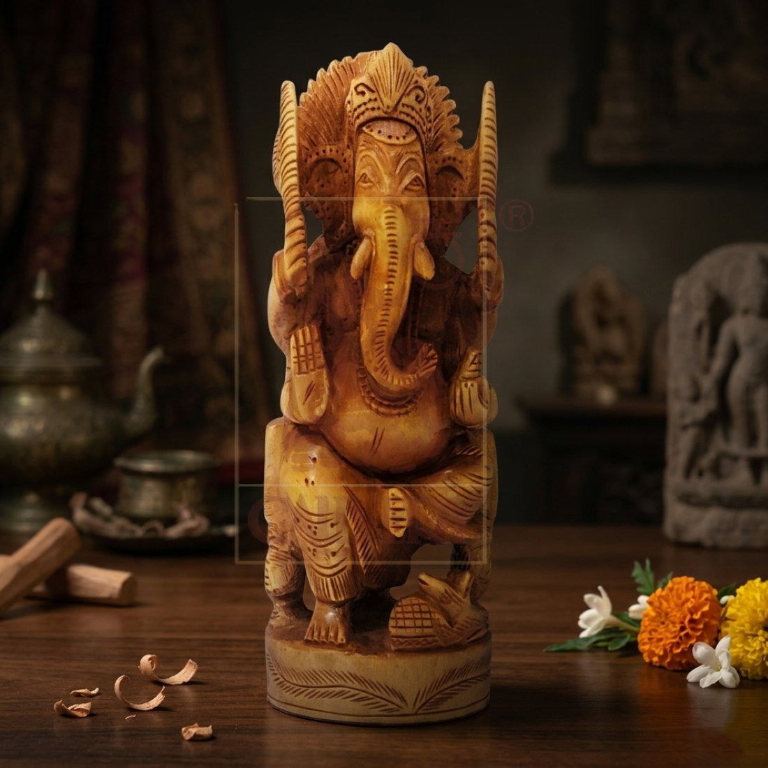Sandalwood Open Ganesha 6"