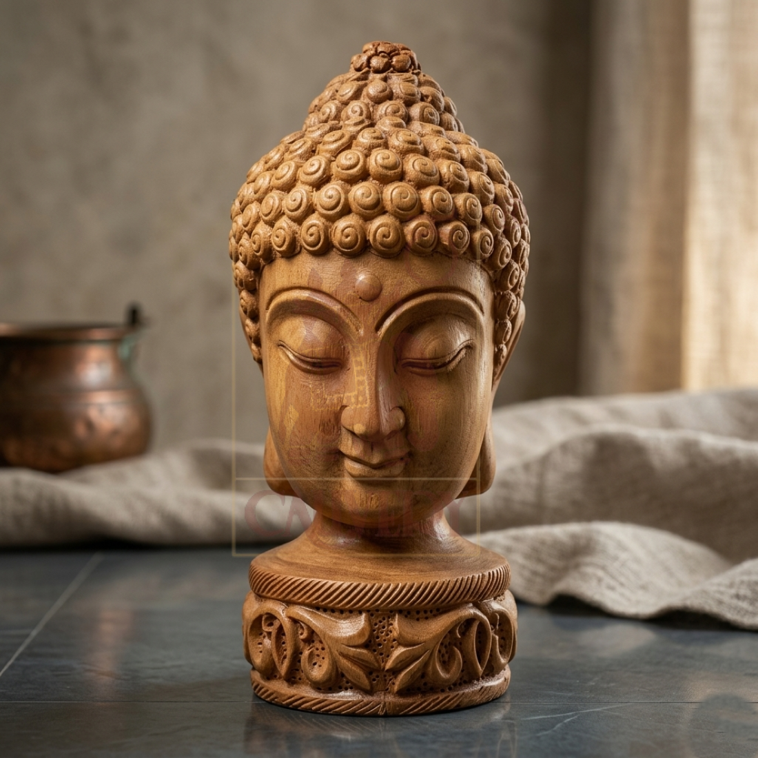 Sandalwood Buddha Head 5"