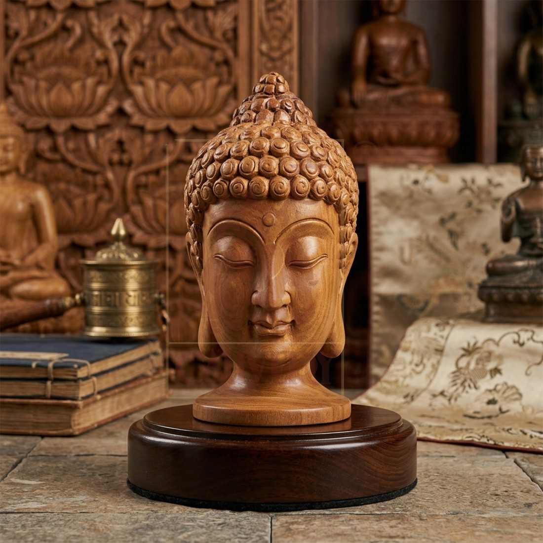 Sandalwood Buddha Head 6"