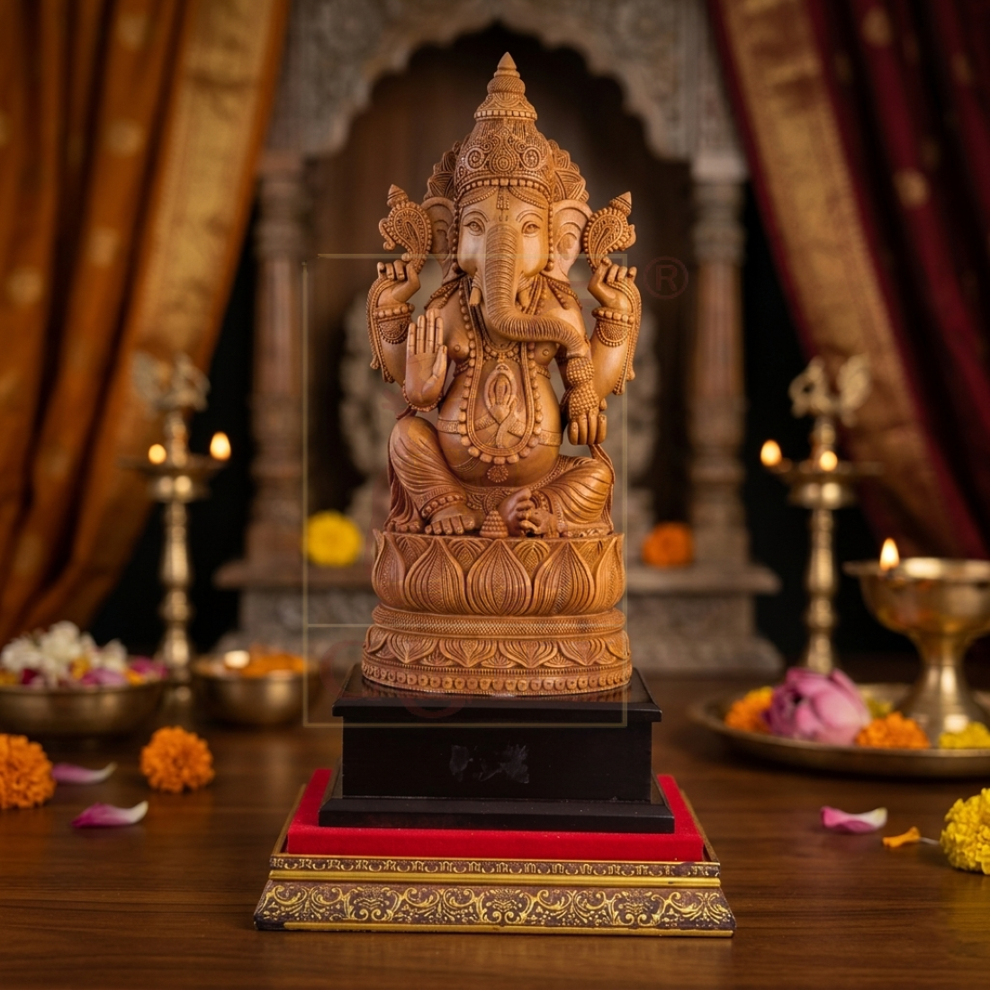Sandalwood Ganesha on Kamal 16"