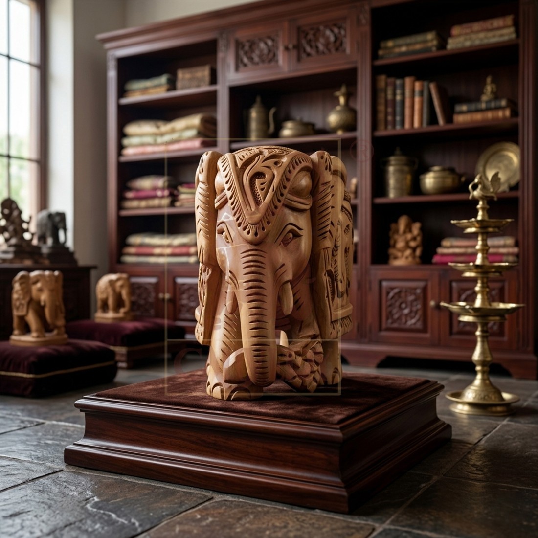 Sandalwood Carved Elephant Trunk Down 2"