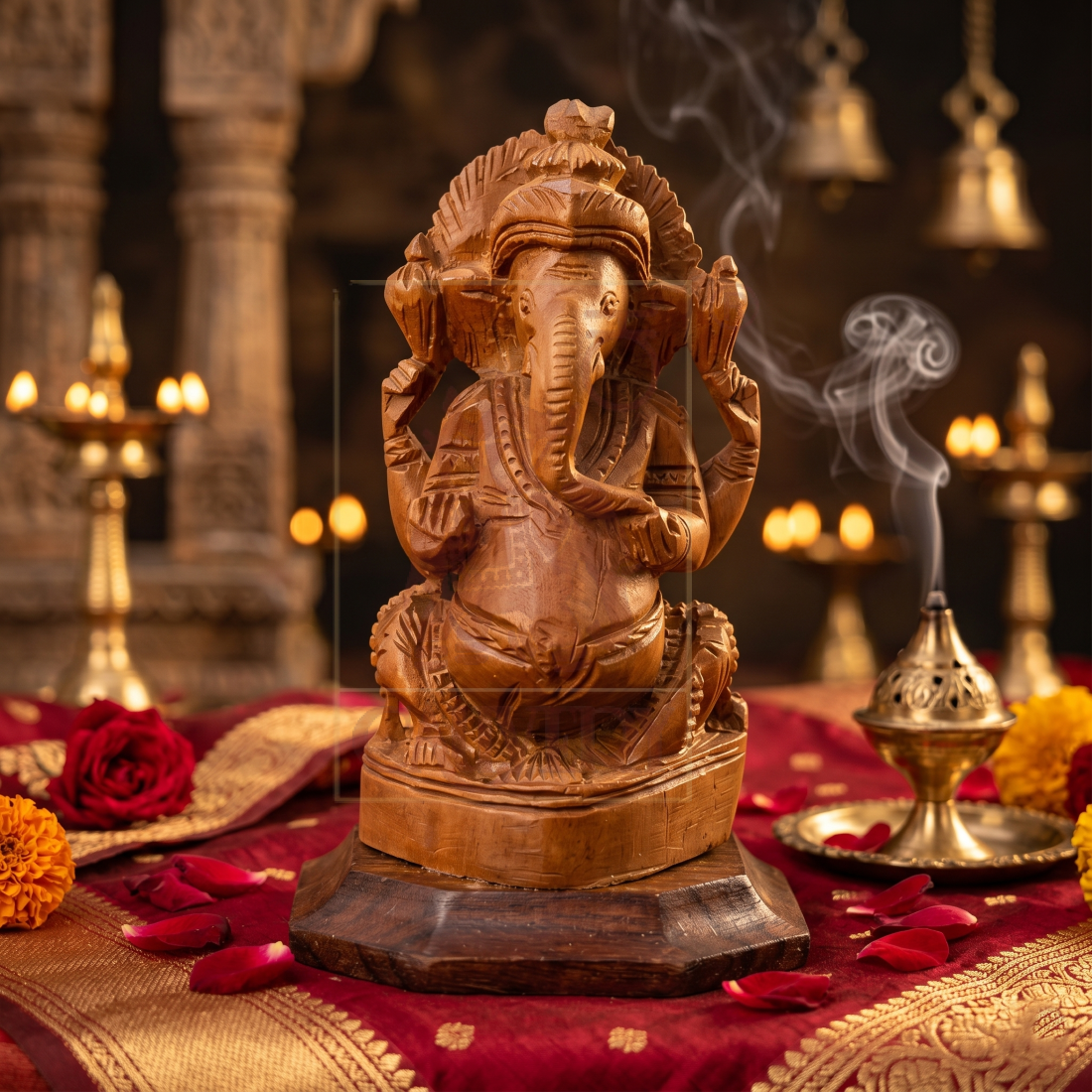 Sandalwood Sitting Ganesha 3" - 001