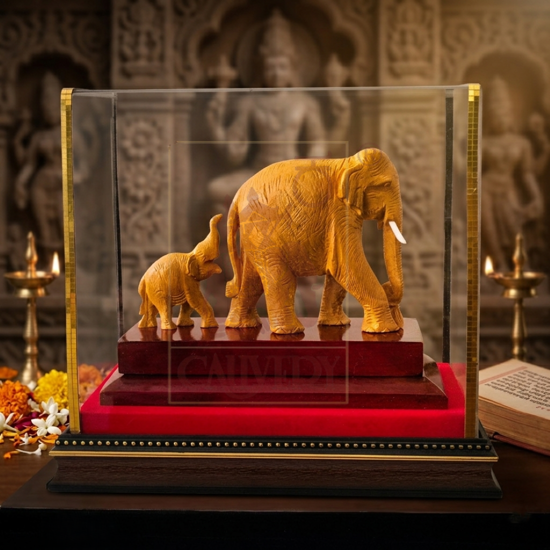 Sandalwood Elephant Family Special Carving 5"