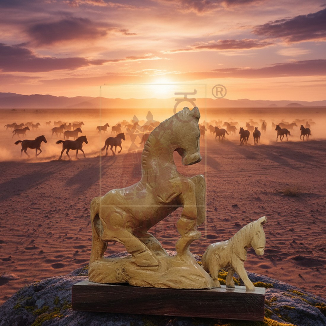 Sandalwood Horse With Baby