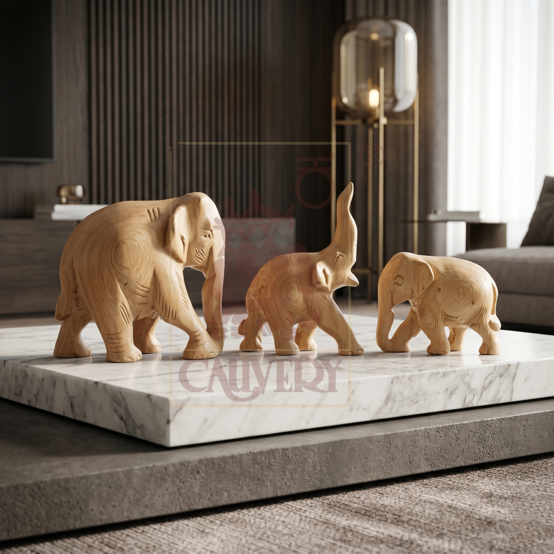 Sandalwood 3 Elephant Family Set 1-1/2"