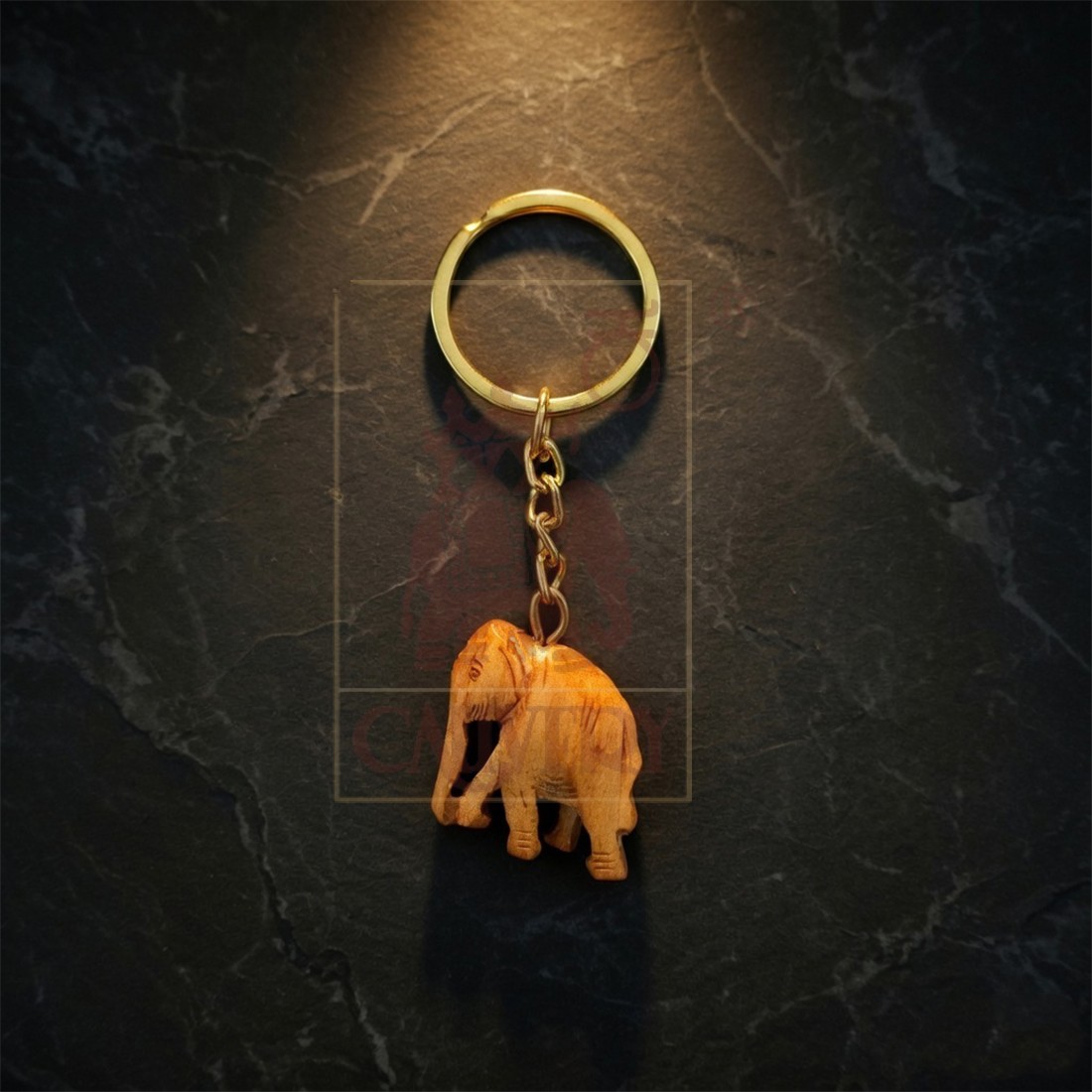 Sandalwood Carved Elephant Keychain