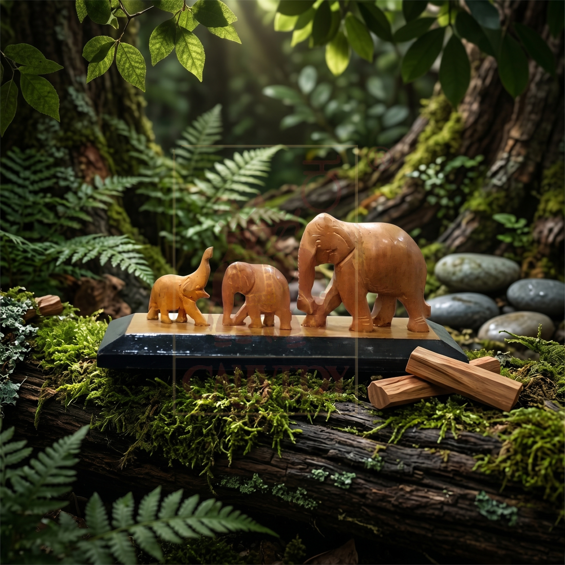 Sandalwood Elephant With Baby 1"