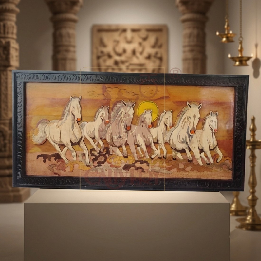 Rosewood Inlay 3D Wall Panel - Seven Horses 25"x49"